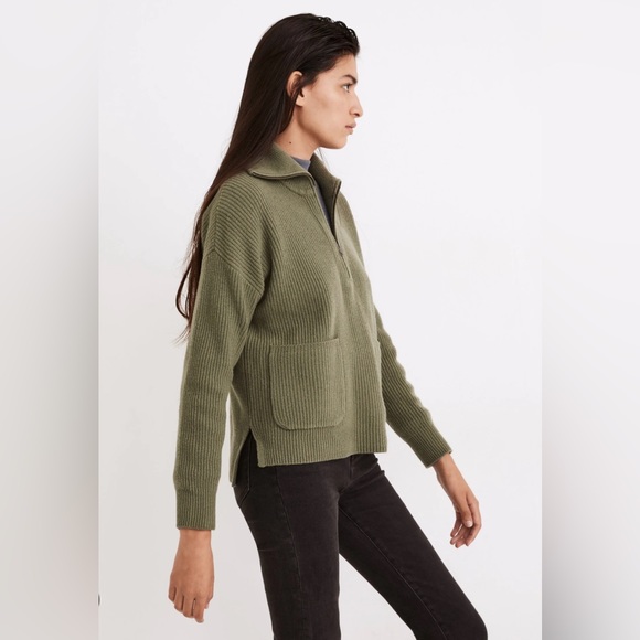 Madewell Glenbrook Half-Zip Merino Wool Blend Sweater Olive Green Size Small - Picture 2 of 7